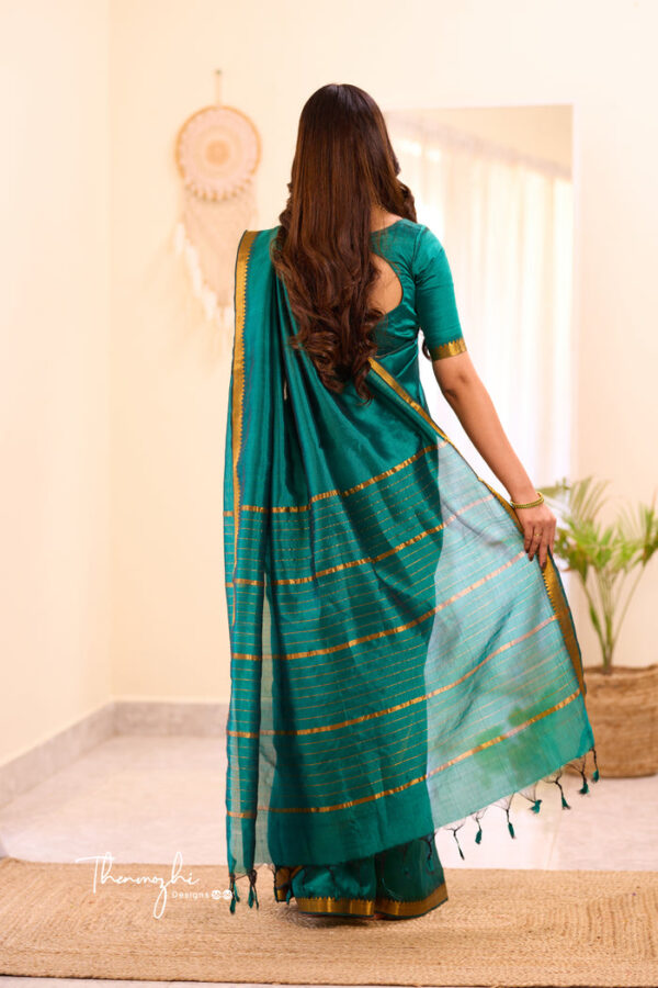 Dark Green Mangalagiri Semi Silk Cotton Saree - Image 2