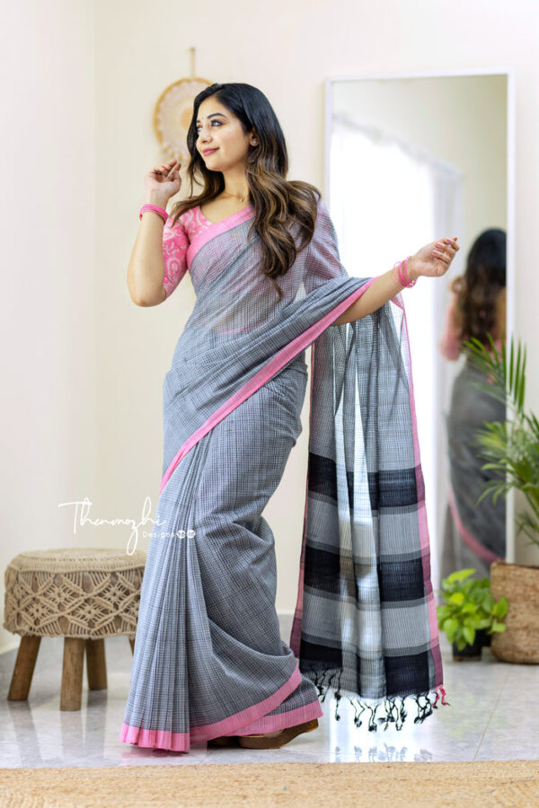 Storm Cloud - Grey Mangalagiri Plain Cotton Saree